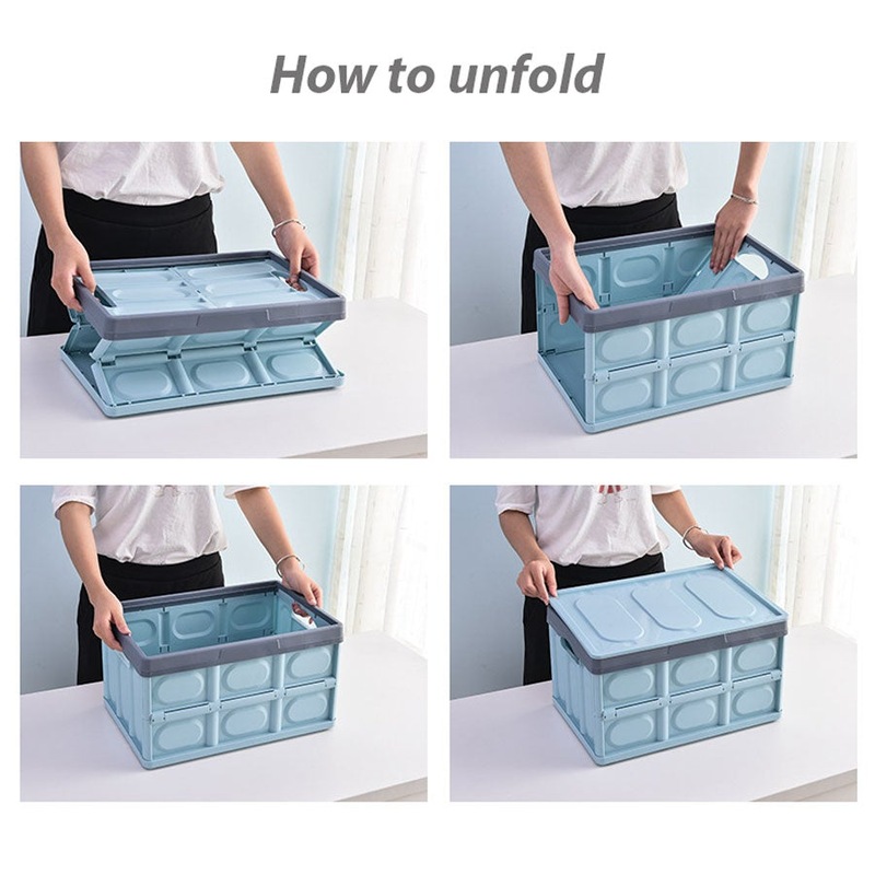 Buy 3 X 56l Collapsible Storage Bins W Lids Folding Plastic Stackable Utility Crate Blue Mydeal