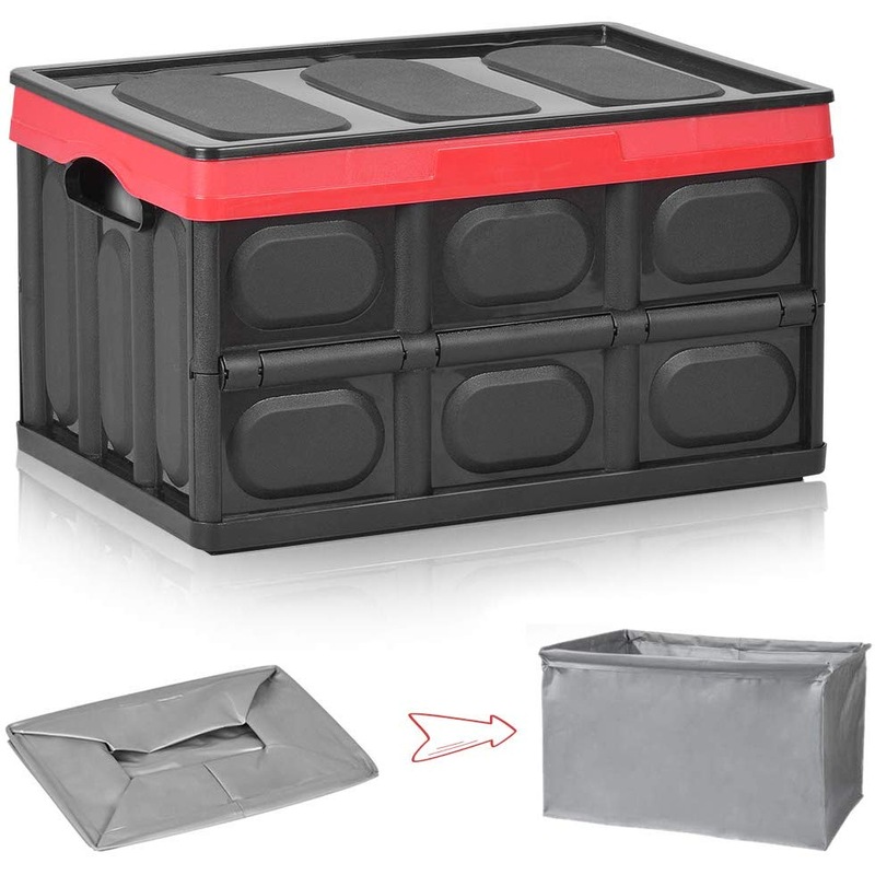 3 x 56L Collapsible Storage Bins w/ Lids Folding Plastic Stackable