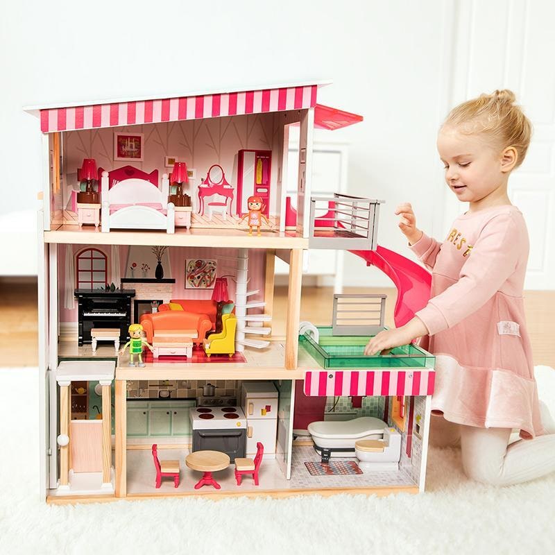 Buy Deluxe Wooden Dream Dollhouse Role Play House Full Set Furniture 