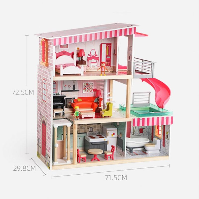 Buy Deluxe Wooden Dream Dollhouse Role Play House Full Set Furniture ...