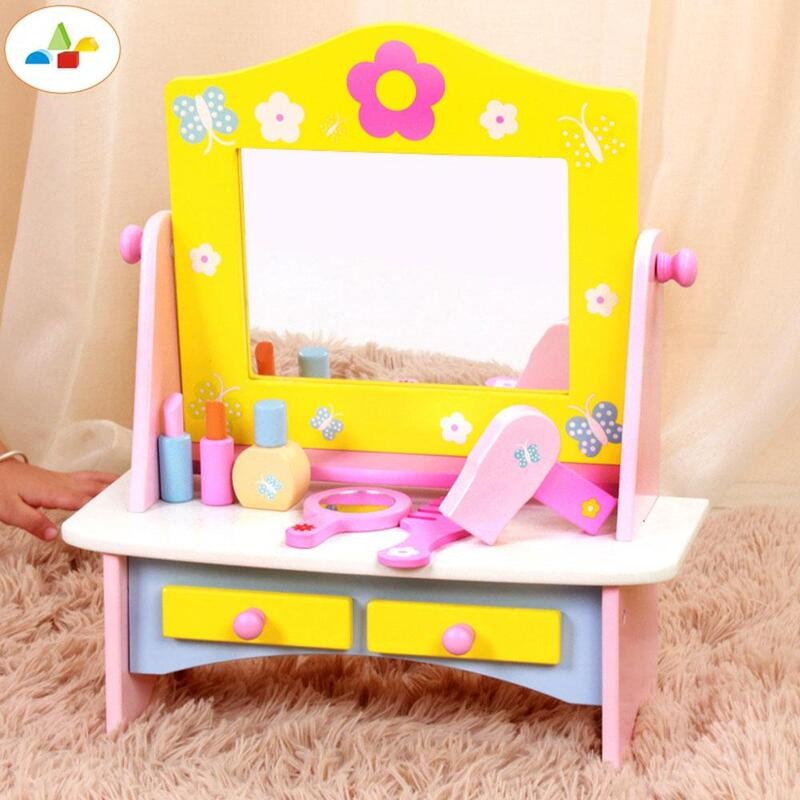Buy Kids Pretend Play Wooden Makeup Dressing Table Girl Vanity Set with