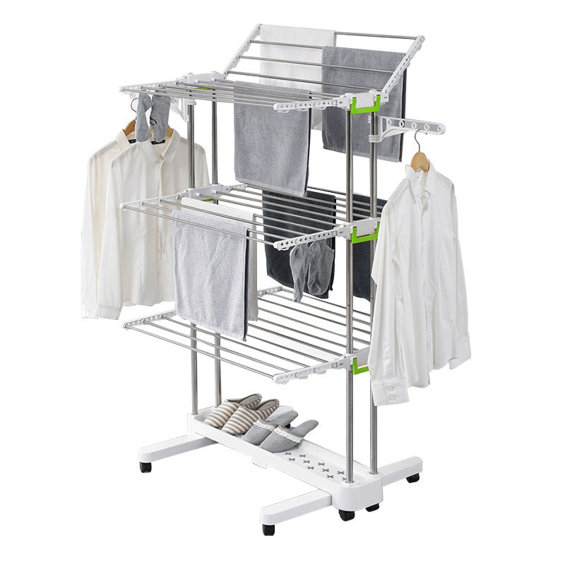Large Foldable Rolling Clothes Airer Laundry Drying Rack with 8 Lockable Casters