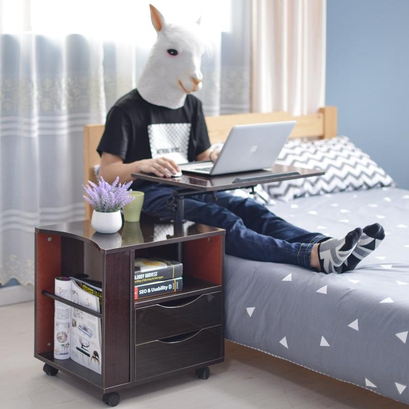 Multifunctional Height Adjustable Bedside Table Wooden Nightstand