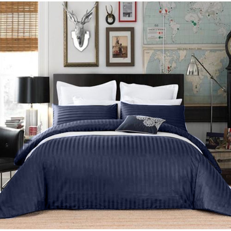 Buy 100 Cotton 650TC Sateen Striped Navy Blue Quilt Cover Set MyDeal