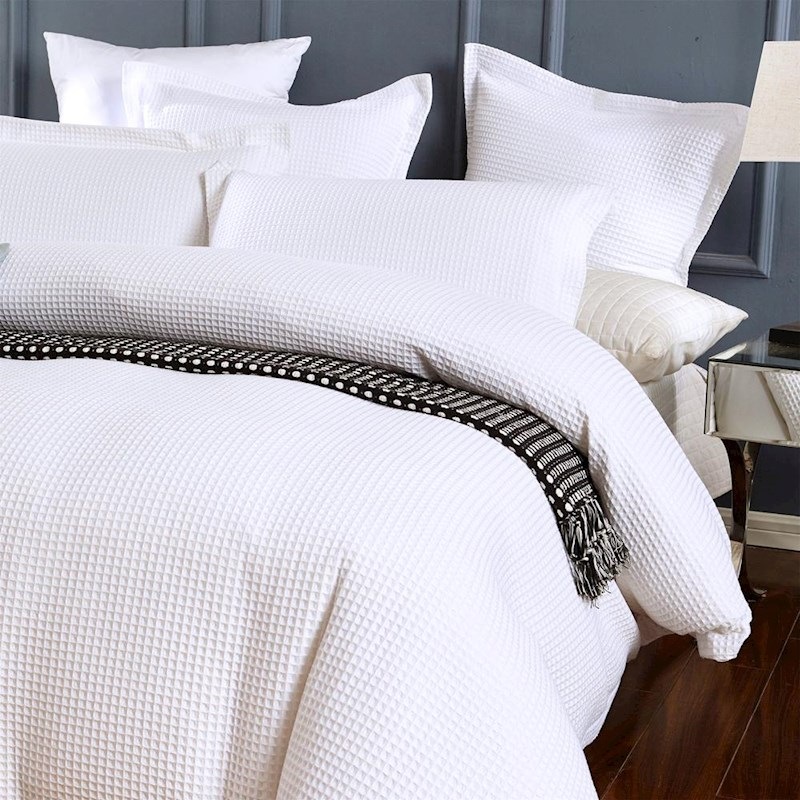 Buy 100 Premium Cotton White Large Chunky Waffle Quilt Cover Set MyDeal