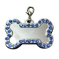5 x Dog Pet Cat Stainless Charms Blue Rhinestone Loop Tag Pendants