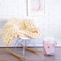 Hand Knitted Thick Acrylic Yarn Chunky Blanket Tight Knit Throw Rug 120x180cm Beige Yellow