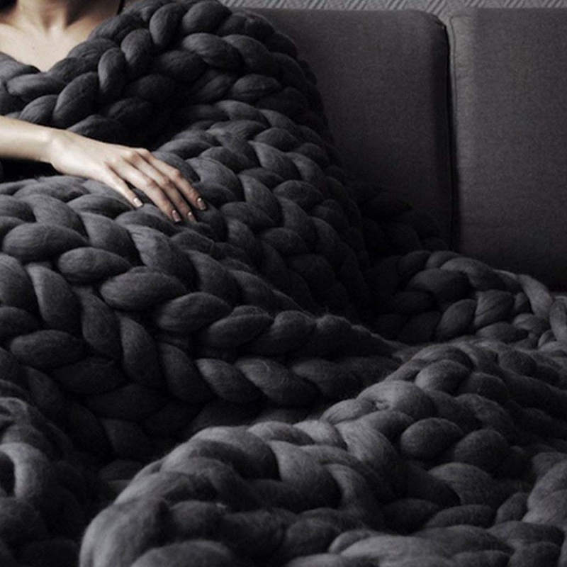 Hand Knitted Thick Acrylic Yarn Chunky Blanket Tight Knit Throw Rug