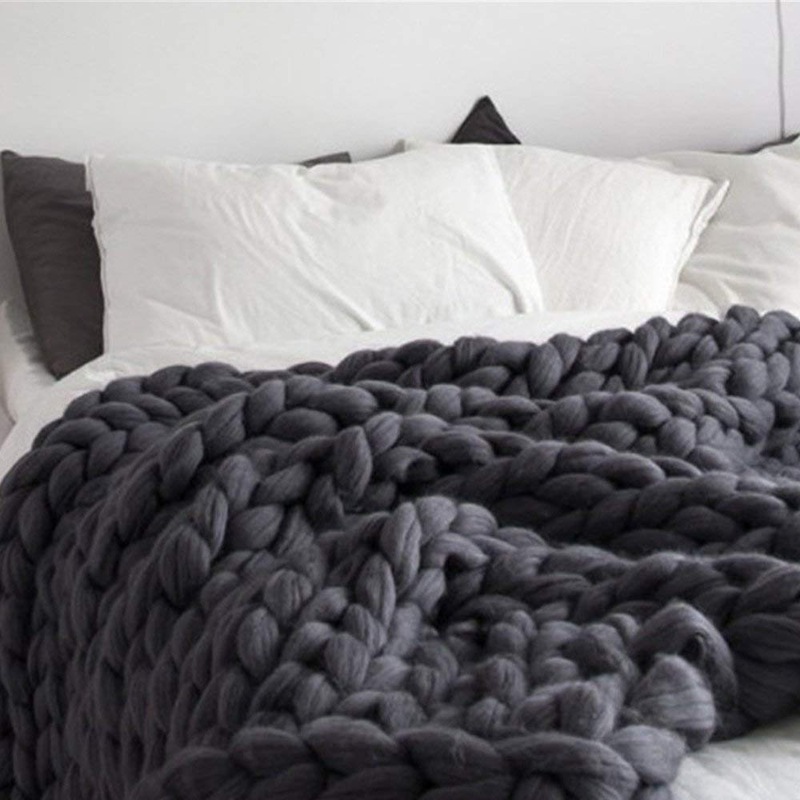 Hand Knitted Thick Acrylic Yarn Chunky Blanket Tight Knit Throw Rug 120x180cm Charcoal Buy