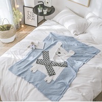 New Kids Children Cotton Knitted Blanket 110x130cm Bear Design Pram Blanket