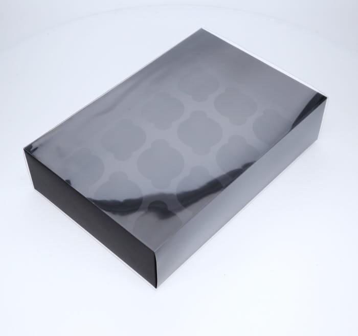 12 Regular Cupcake Boxes with Clear Slide Cover - Black Designer Range