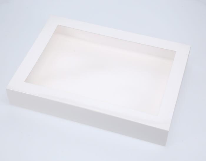 32 x 23 x 5cm X-Large Cookie Dessert Box with Slide Cover & Clear Window - Gloss White