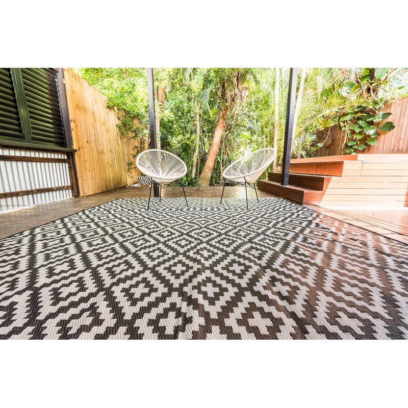Buy Outdoor Rug Diamond Black and Grey Square MyDeal