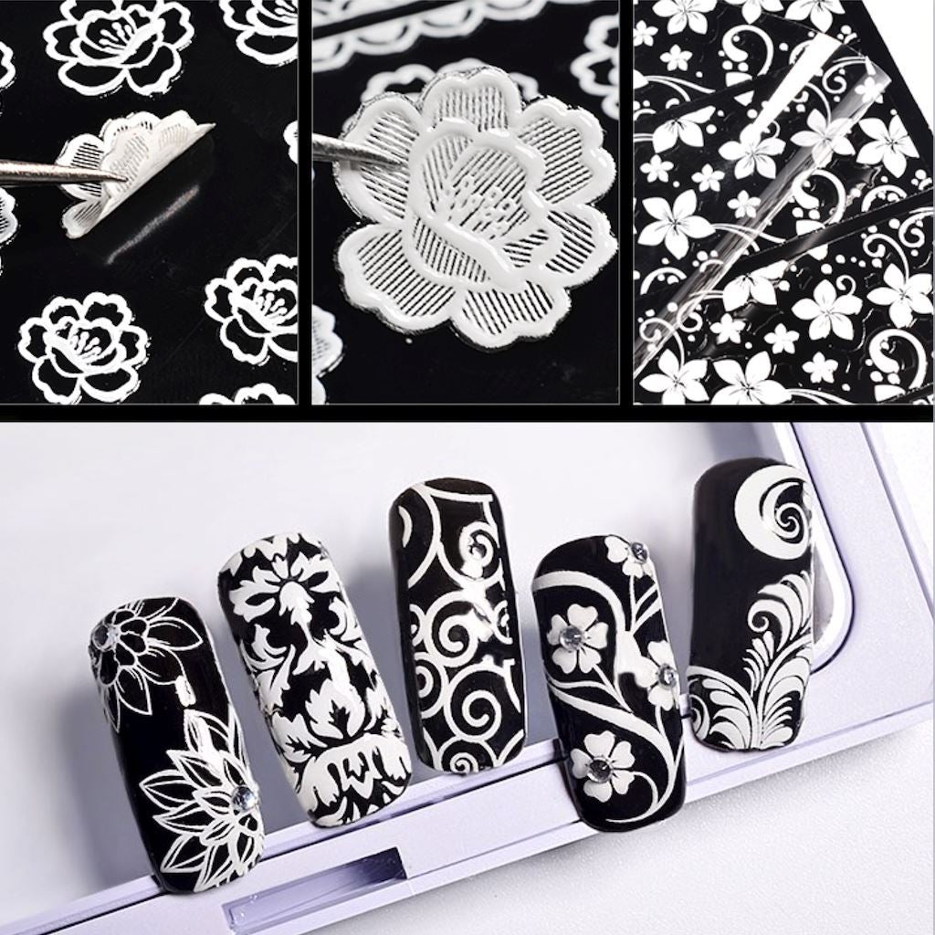 White Flowers Lace Nail Art Stickers