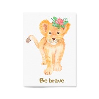 Cartoon Lion "Be Brave" Quote Nursery Wall Art