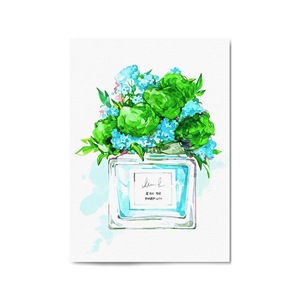Green Floral Perfume Bottle Fashion Wall Art
