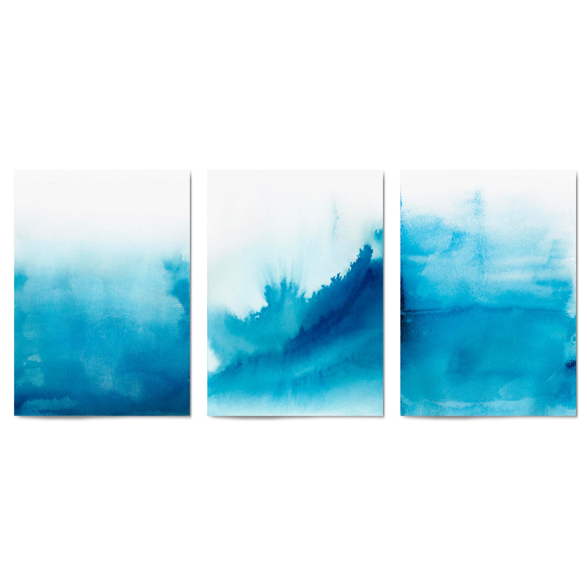 Set of Blue Ink Abstract Painting Faded Wall Art #3