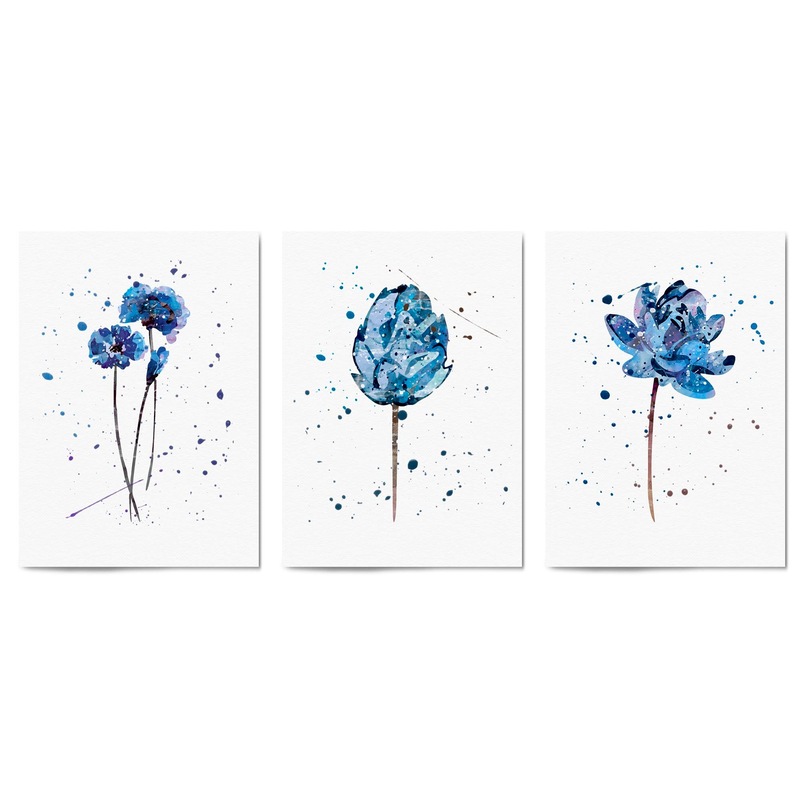Buy Set of Blue Scandi Flower Abstract Kitchen Wall Art MyDeal
