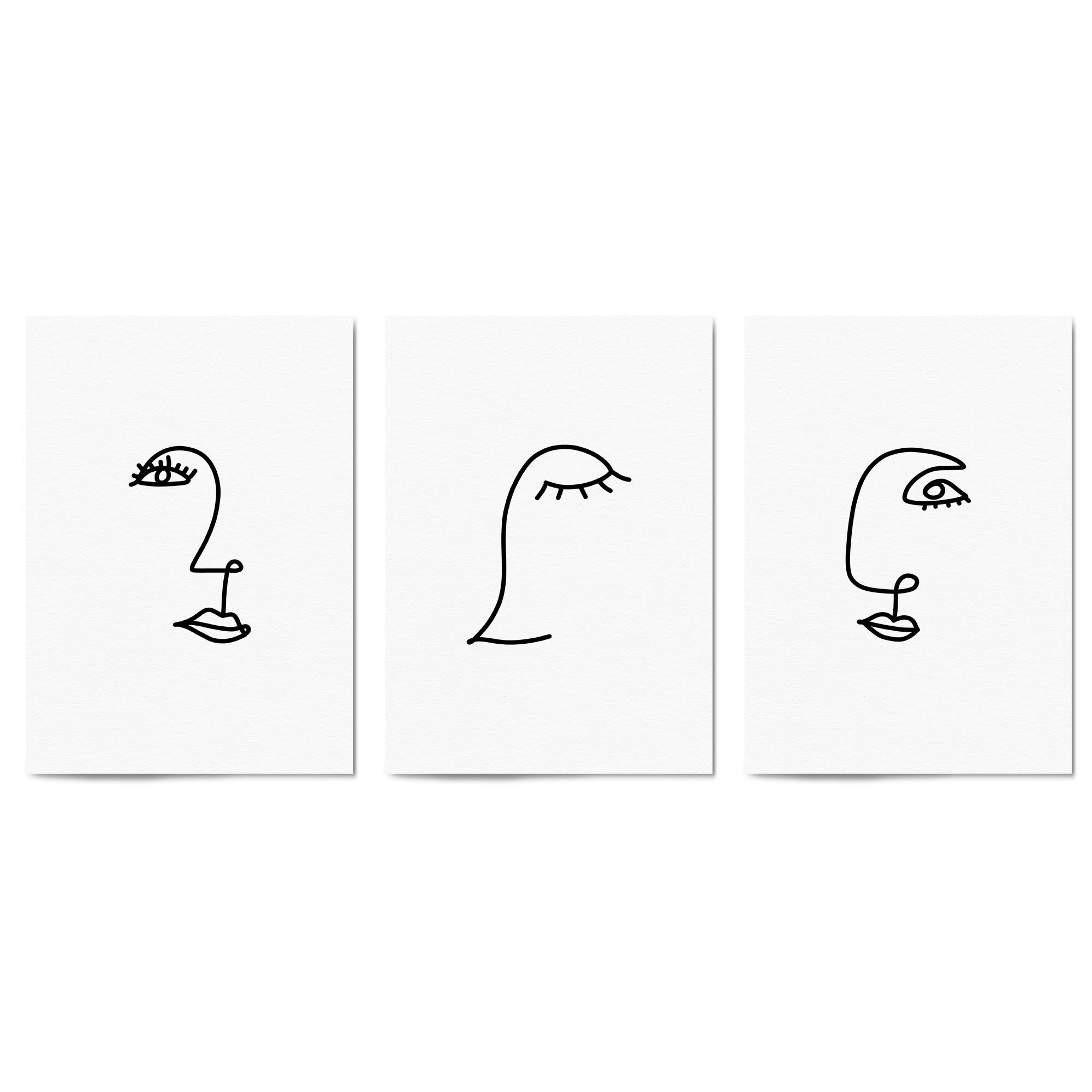 Set of Face Line Drawings Abstract Style Wall Art #2