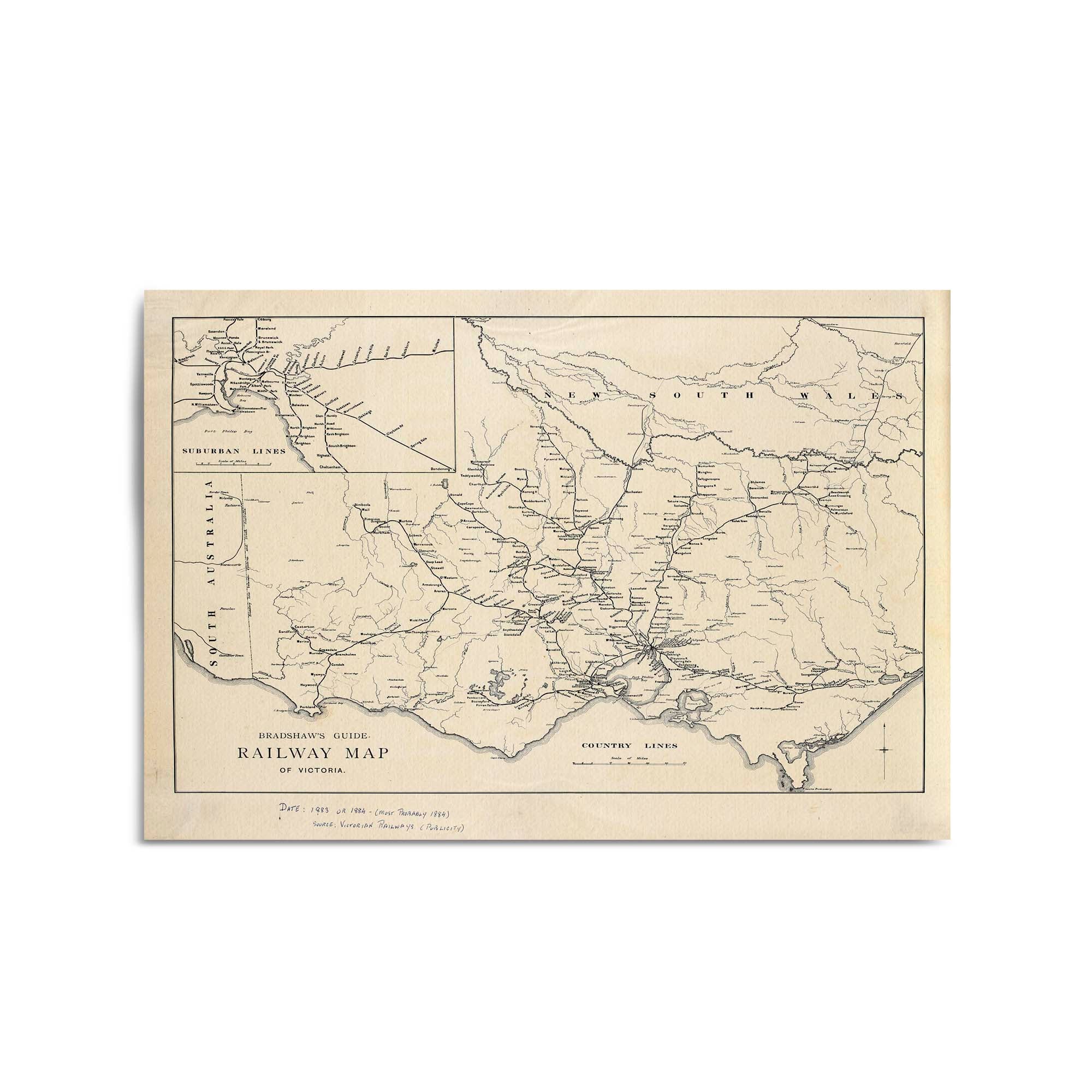 Vintage Railway Map of Victoria (1884) Wall Art