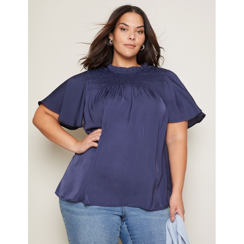 Buy AUTOGRAPH Plus Size Womens Tops Elbow Sleeve Smocked Front
