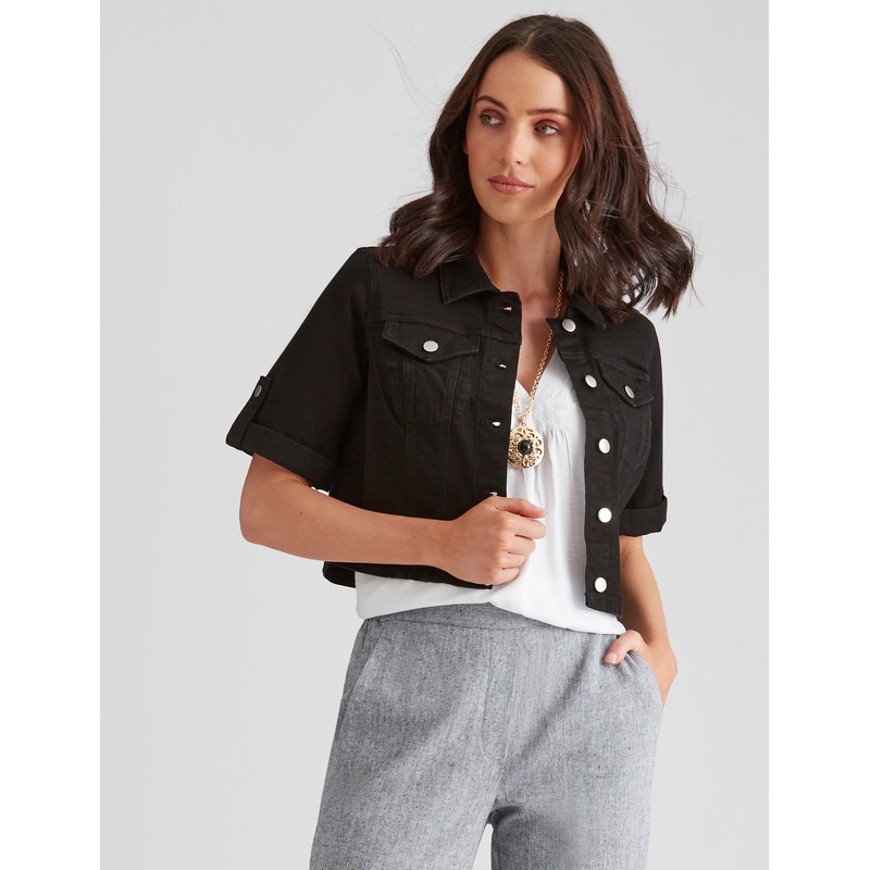 Buy KATIES Womens Jacket Elbow Sleeve Crop Denim Jacket MyDeal