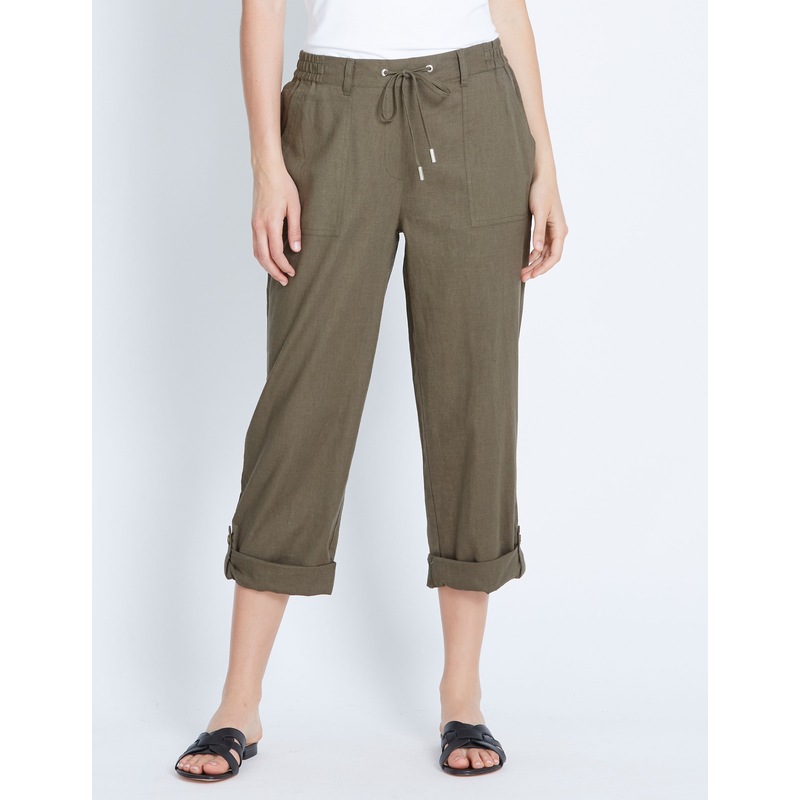 Buy KATIES Womens Turn Up Linen Pants MyDeal