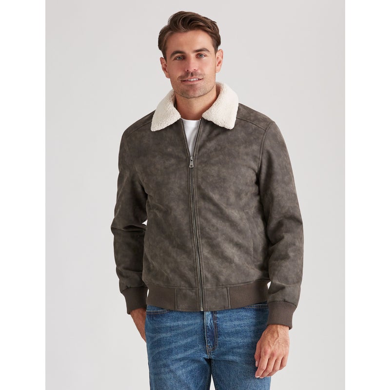 Buy Mens Rivers Suedette Bomber Sherpa Trim Jacket - Clothing Jackets ...