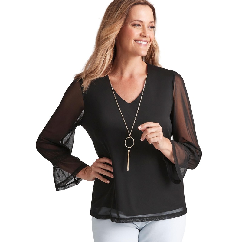 Buy MILLERS Womens Tops Long Sleeve Mesh VNeck With Necklace Top