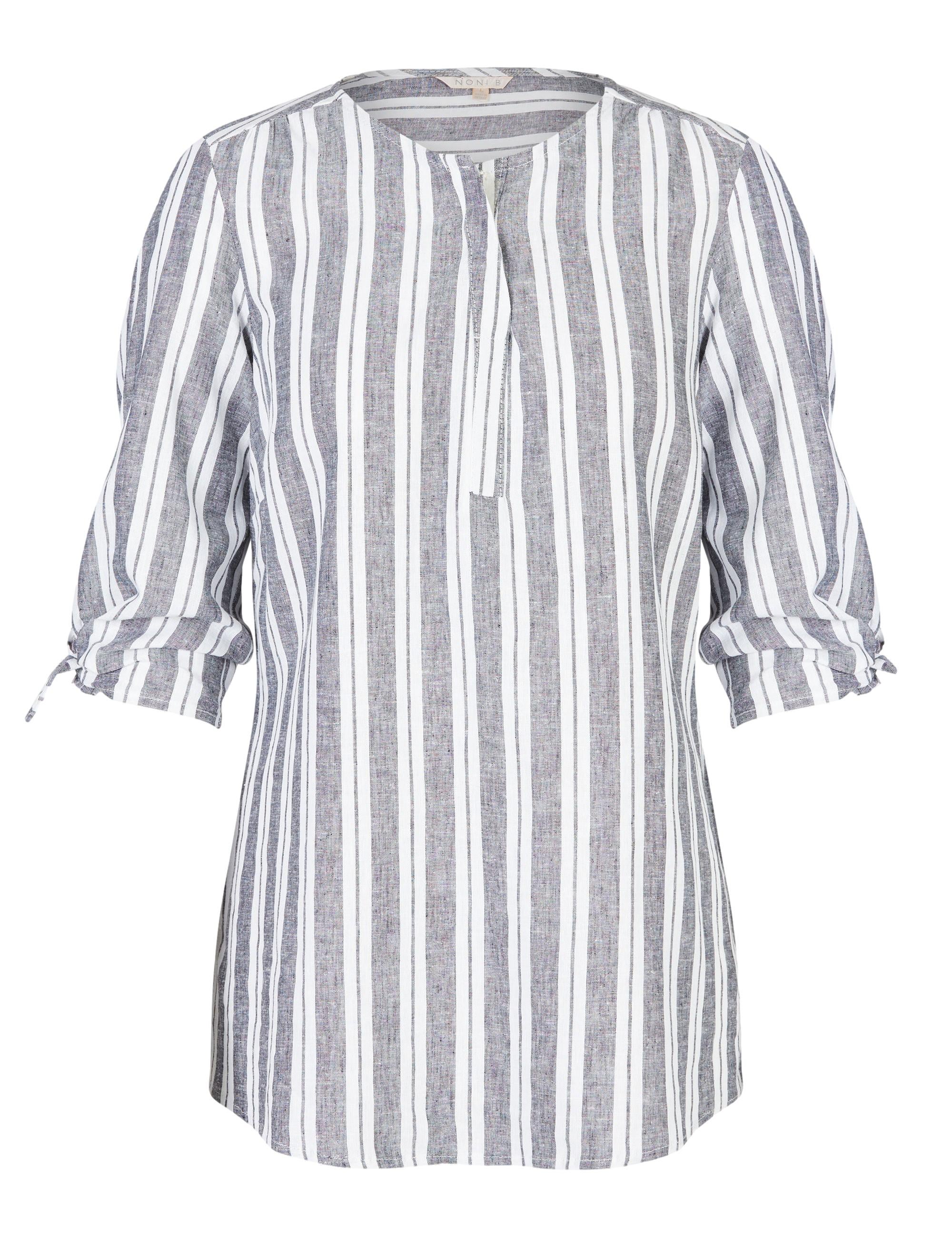 Buy NONI B - 3/4 Sleeve Stripe Linen Top - MyDeal