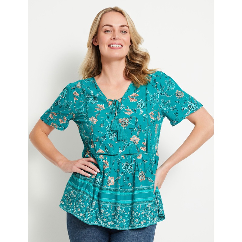 Buy RIVERS - Womens Summer Tops - Green Basic - Floral - Office Wear ...