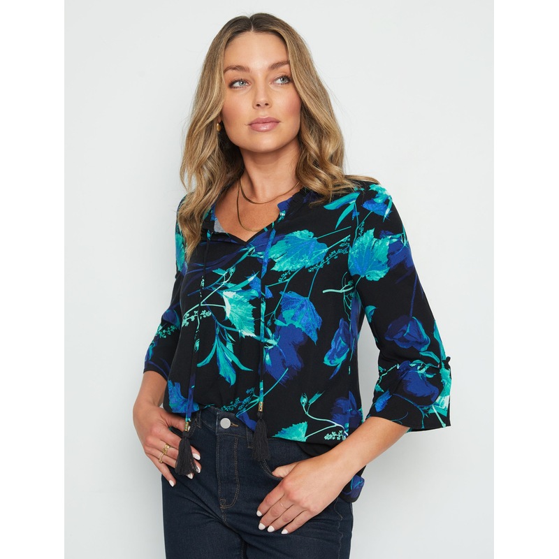 Buy ROCKMANS Womens Tops Frill Sleeve Peasant Top MyDeal