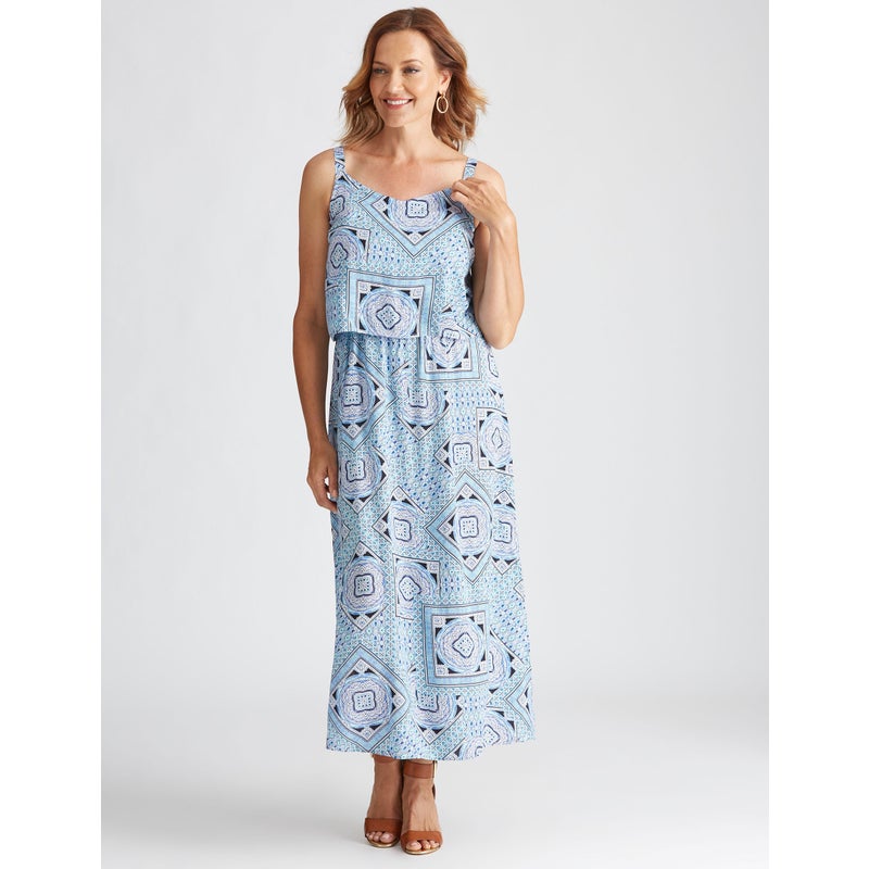 Buy Strappy Overlay Printed Maxi Dress - MyDeal