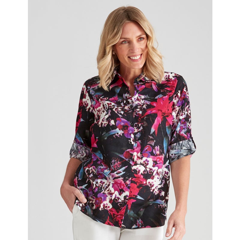 Women's Noni B 3/4 Sleeve Print Linen Shirt - MyDeal