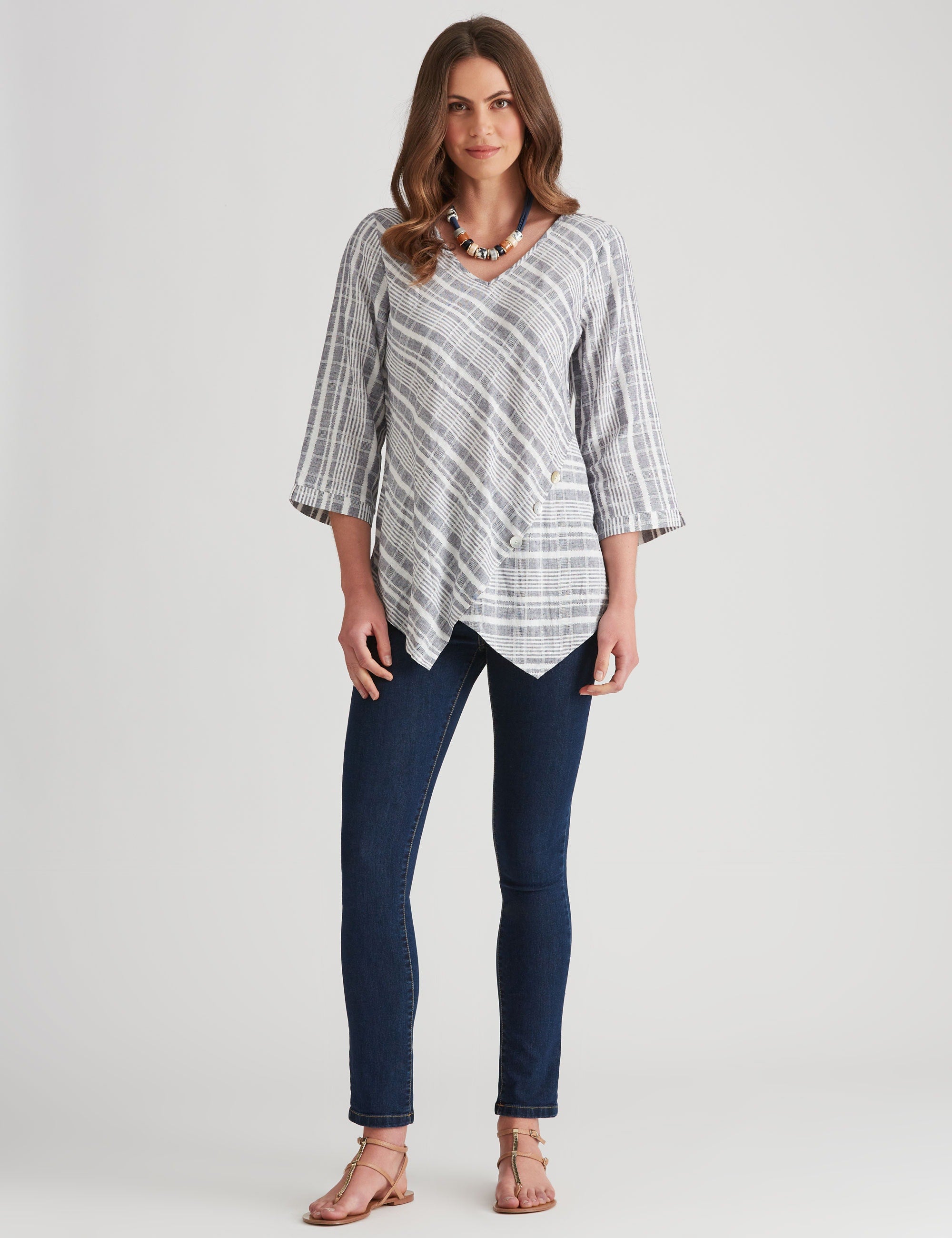 Women's W.Lane Linen Textured Stripe Tunic Top