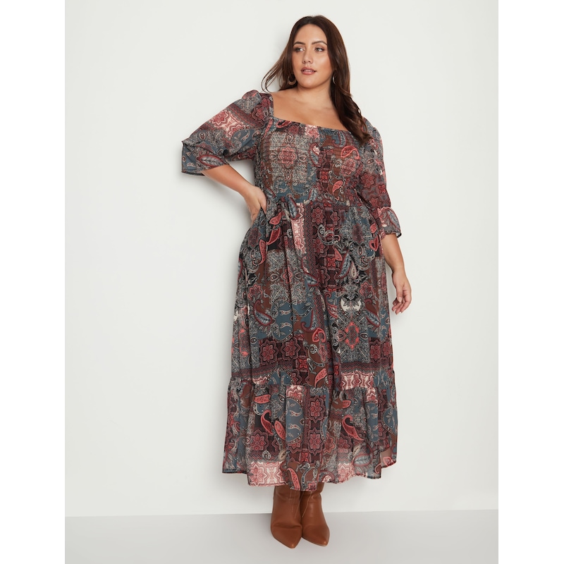 Buy BeMe - Plus Size - Womens Dresses - Elbow Flutter Sleeve Printed ...