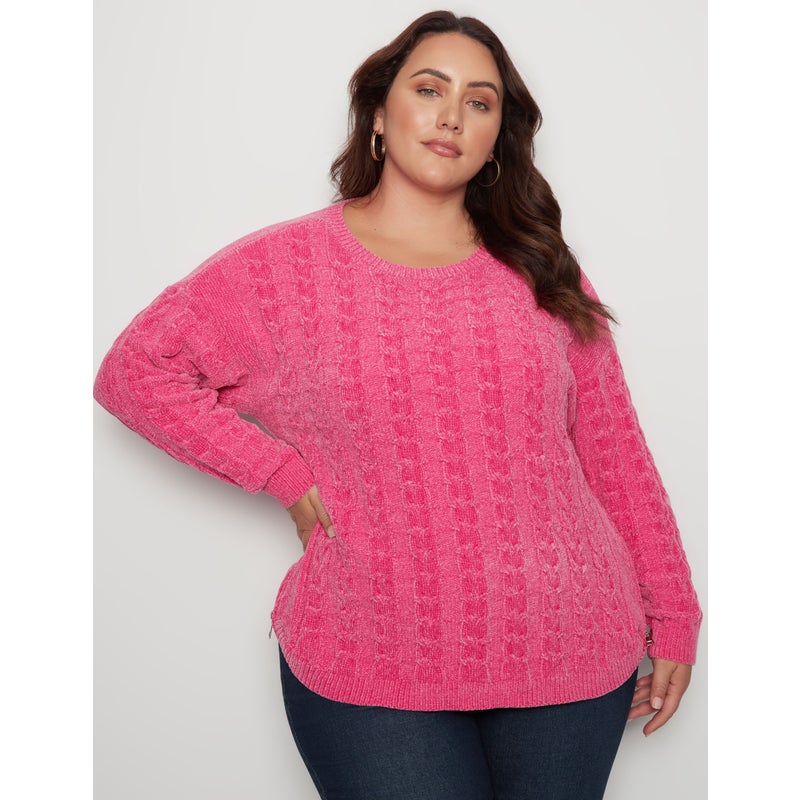 Buy BeMe - Plus Size - Womens Jumper - Long Sleeve Chenille Zip Side ...