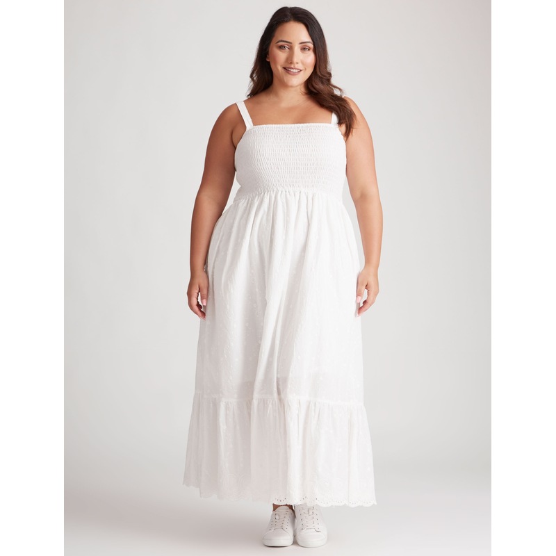 Buy Womens Beme Strappy Embroidered Cotton Maxi Dress Plus Size