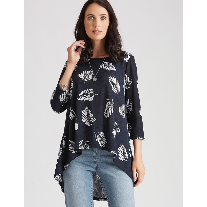 Buy KATIES Womens Tops Navy Blue Leaf Print 3/4 Sleeve High