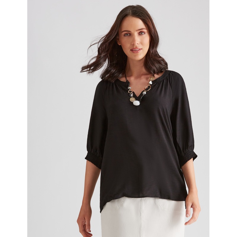 Buy KATIES Womens Tops Black Split Neck Top 3/4 Sleeve Blouse