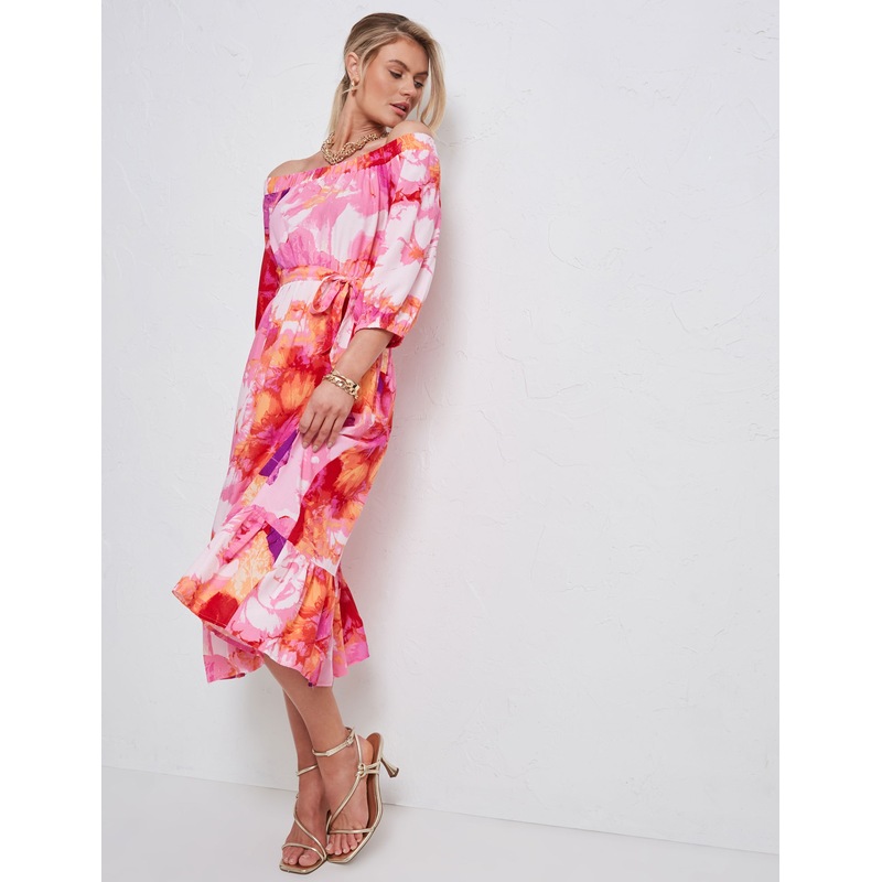 Buy Womens Katies 3/4 Sleeve Off The Shoulder Maxi Dress Clothing