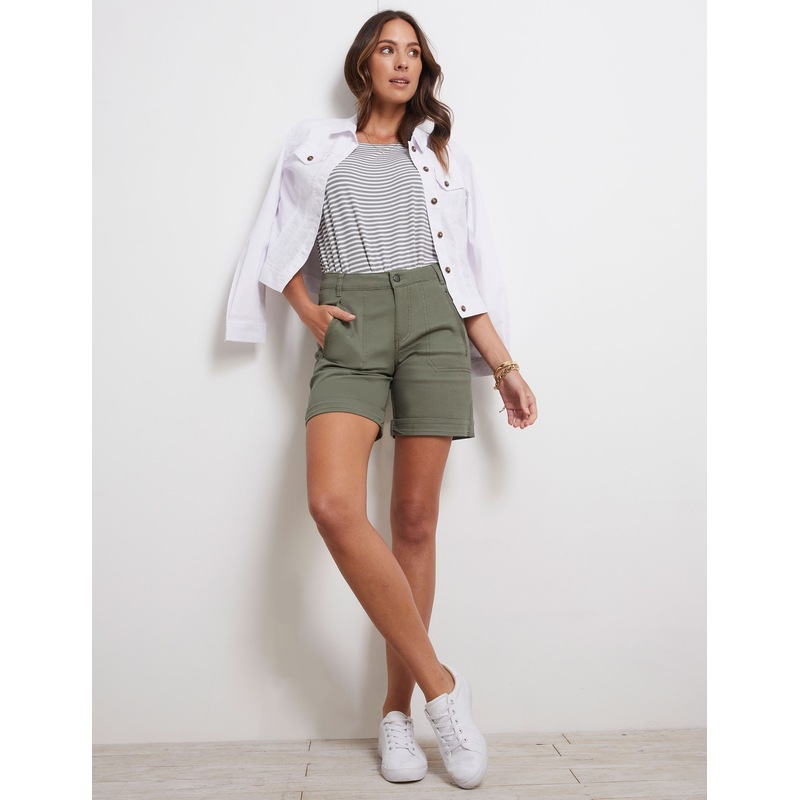 Buy KATIES Womens Shorts Khaki Green Cotton Blend Casual Short