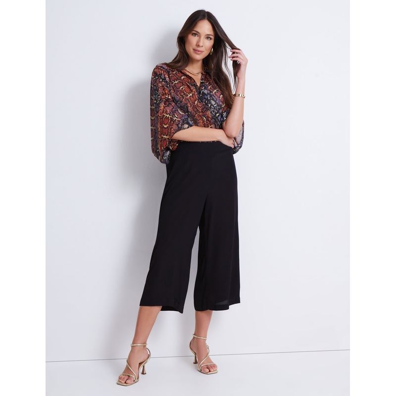 Buy KATIES Womens Pants Black Summer Cropped Wide Leg Casual