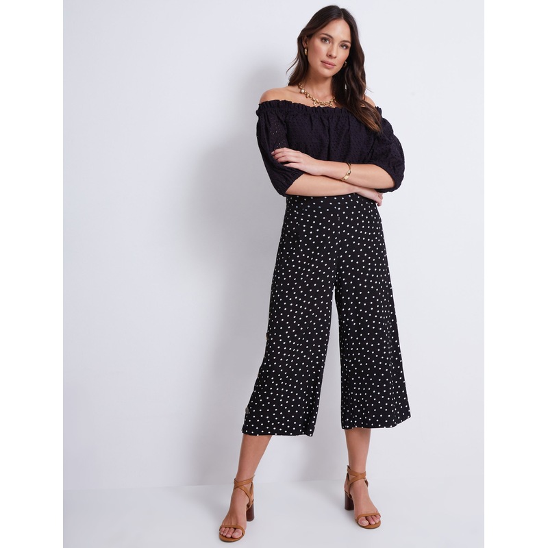 Buy KATIES Womens Pants Black Spot Print Side Button Trim