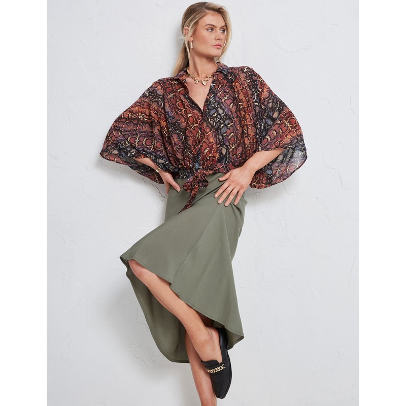 Buy KATIES Womens Tops Animal Print Elbow Sleeve Tie Front