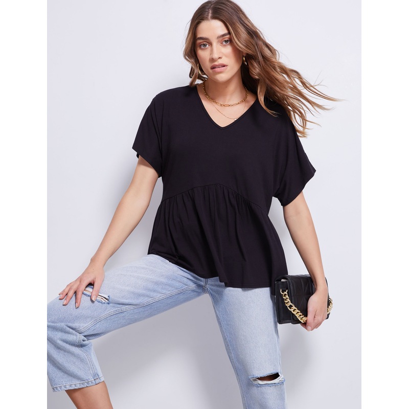 Buy KATIES Womens Tops Black Peplum Top Extended Sleeve Knit