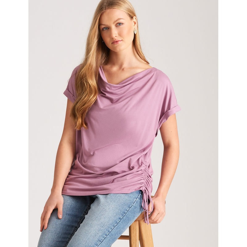 Buy KATIES Womens Tops Purple Short Sleeve Blouse Knit Side
