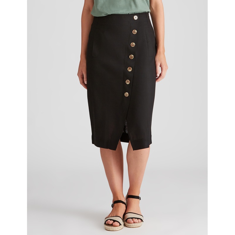 Buy Womens Katies Linen Blend Faux Wrap Skirt Clothing Skirts Wrap