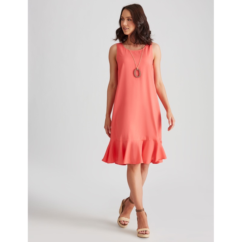 Buy Womens Katies Linen Blend Flounce Hem Dress Clothing Dresses