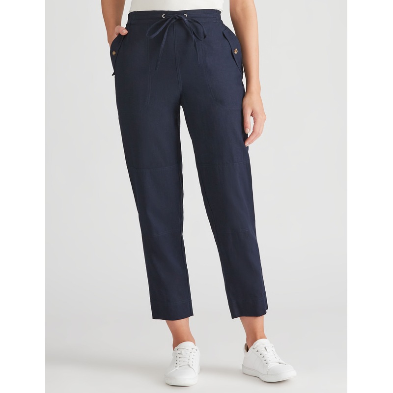 Buy KATIES Womens Pants Linen Blend Pocket Detail Ankle Pants MyDeal